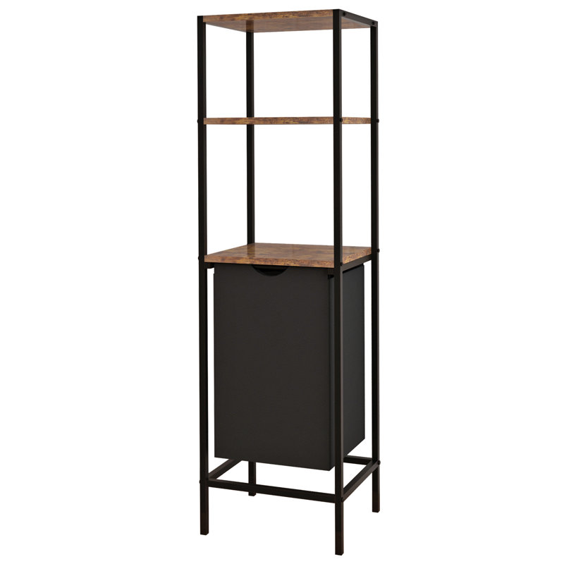 Freestanding Laundry Hamper with 3-Tier Shelves, Rustic Laundry Basket， Slim Space-Saving Metal Wood Laundry Room Organizer with Removable Fabric Bag for Beside Washing Machine, Bathroom & Small Narrow Corners