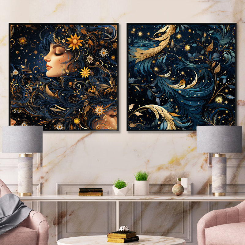 Seabrook - Ensemble de 2 collages carrés abstraits, Cadre flottant noir, H 16 po x l 33 po