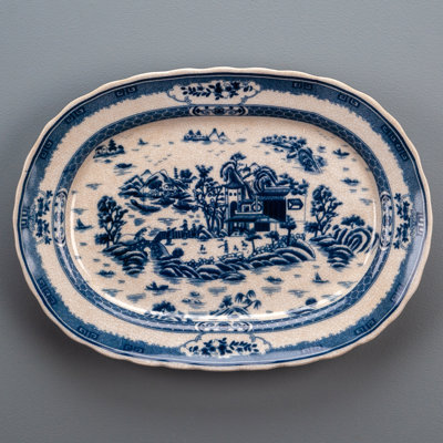 Plateau en porcelaine bleu et blanc 16,5 po
