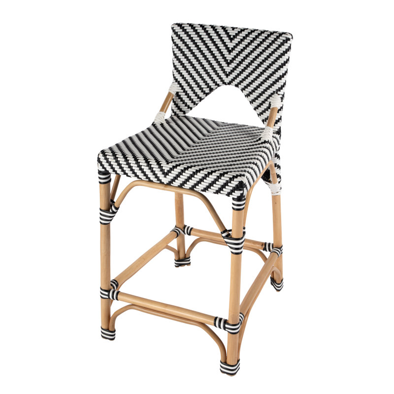 Creanly Rattan  Counter Stool, Black/White