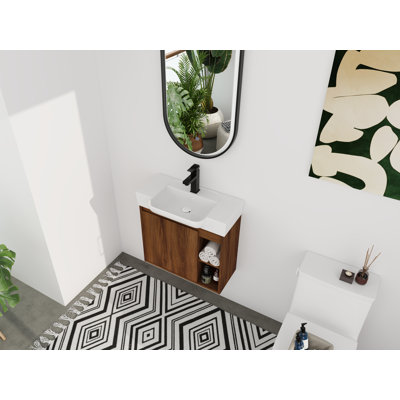 Meuble-lavabo mural 24 po avec lavabo en céramique blanche et porte à fermeture en douceur, emballage KD