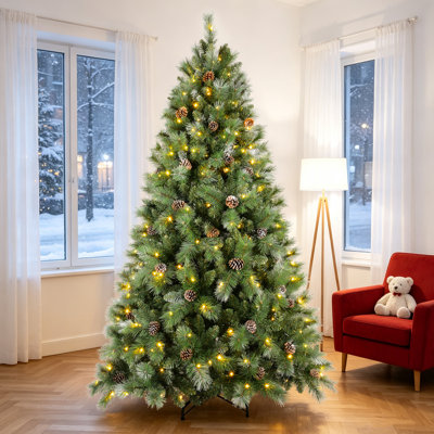 Arbre de Noël pré-éclairé avec pommes de pin naturelles