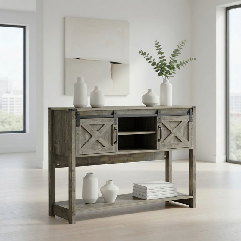 Table d'entrée de style campagne moderne avec rangement et porte de grange coulissante