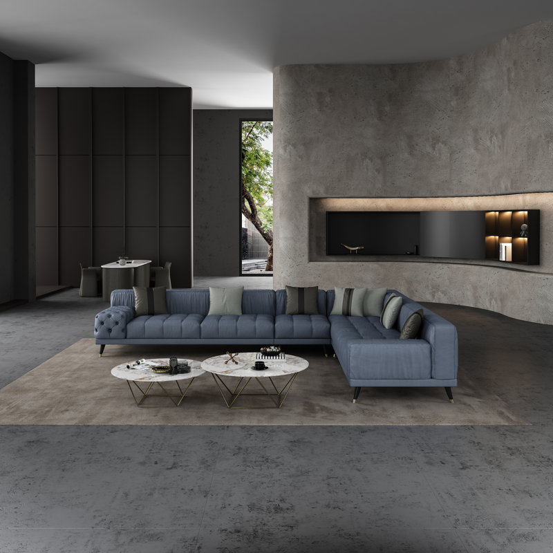 Modular Sectional, Gray Genuine Leather
