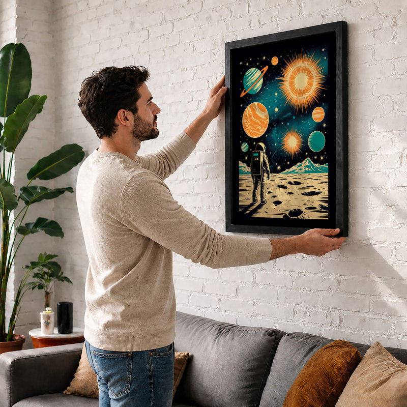 Astronaut in Space Retro - Framed Print, Unframed, A3 - 42.0 x 29.7 cm
