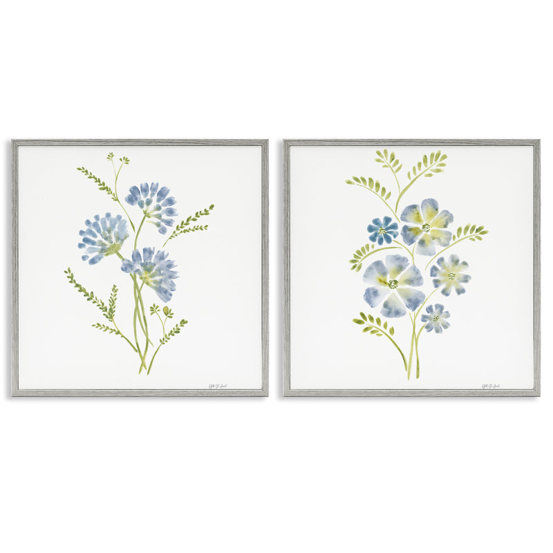 Ensemble de 2 giclées encadrées de bleuet et de pervenche, par 77, Estampe numérique Farmhouse, H 17 po x l 34 po