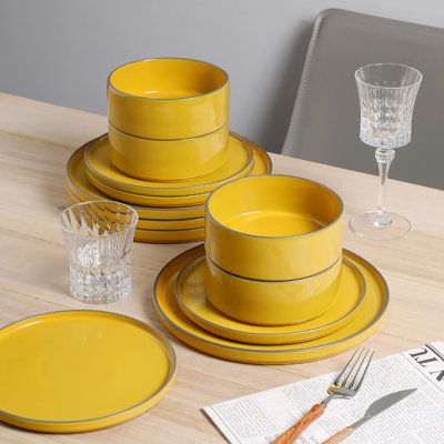  Service de table en grès 12 pièces Sleek Line - Service pour 4