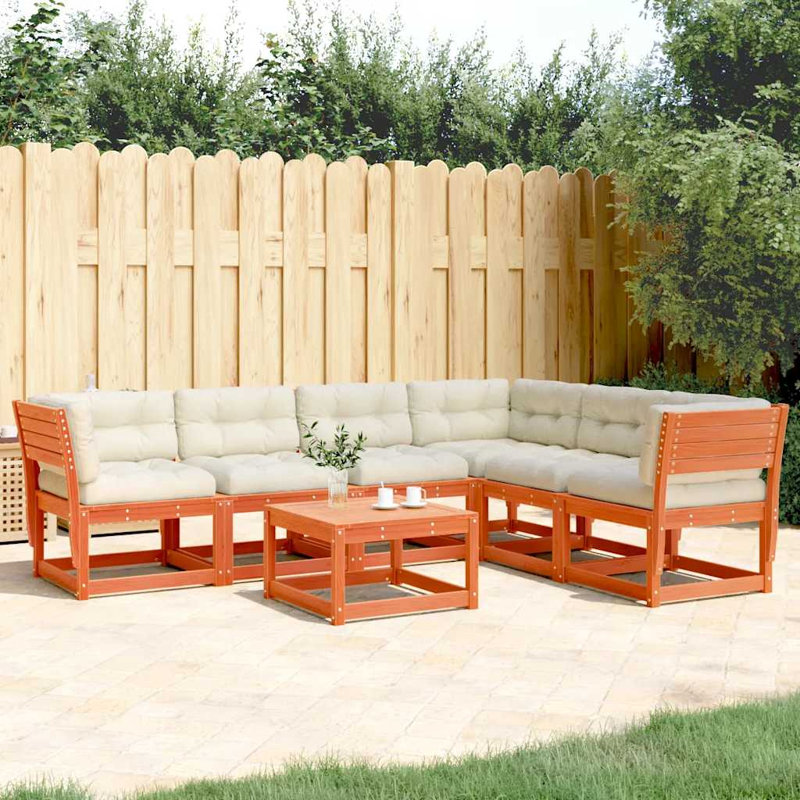 273 cm W Patio Sofa with Cushions, White, Wax Brown