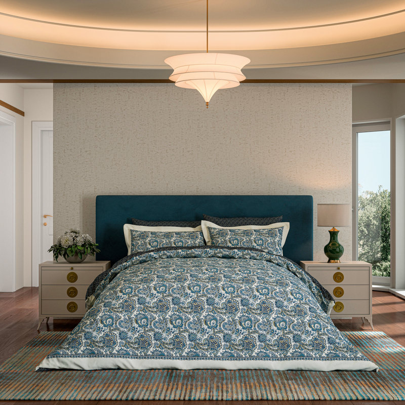 Chinese Magpie Cotton Paisley Duvet Cover Set, King Duvet Cover + 2 Pillowcases