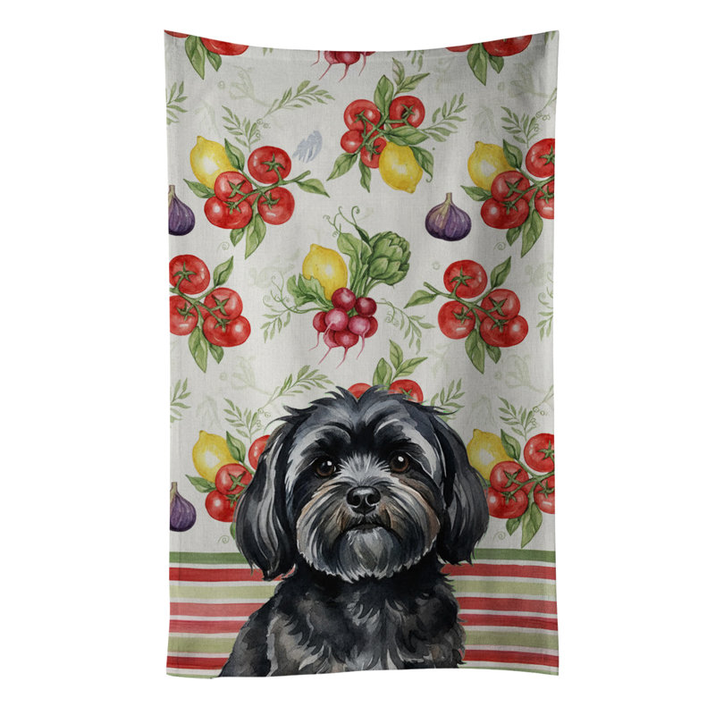 Black Lhasa Apso Vegetables Kitchen Towel, Black Lhasa Apso