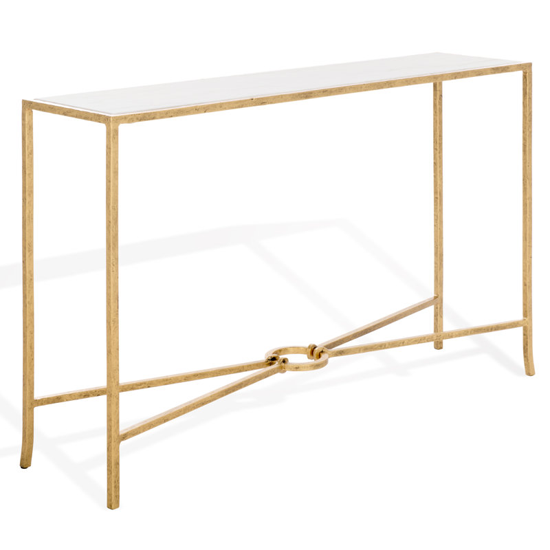Markley Forged Metal Rectangle Console Table, Brass/white