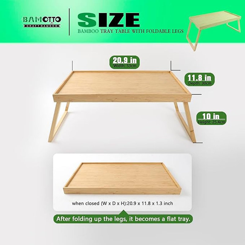 Bamboo Tray Table With Foldable Legs For Bed And Sofa, B...