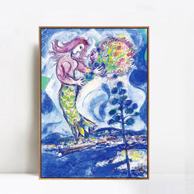 «Mermaid», reproduction d'art numérique sur toile encadrée par Marc Chagall, décorations pour bureau à domicile (cadre de couleur bois mince, 18 po x 24 po)