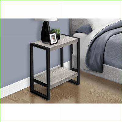 Space-Saving Grey Wood-Look Coffee Table with 2 Tiers & Fixed Shelf, Sturdy Black Metal Legs for Living Room