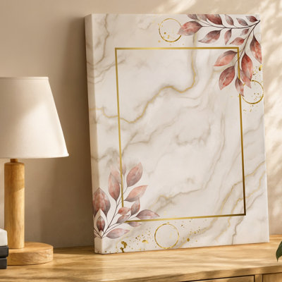 La toile crée un design élégant et sophistiqué avec un fond beige doux encadré par deux superpositions d'art sur toile dorée