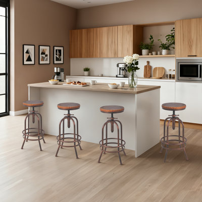 Set Of 4, Industrial Bar Stool-Retro 26-32.3Inch Swivel Stools- Tall Kitchen Chair-Bar Counter Height Adjustable-Fully Welded
