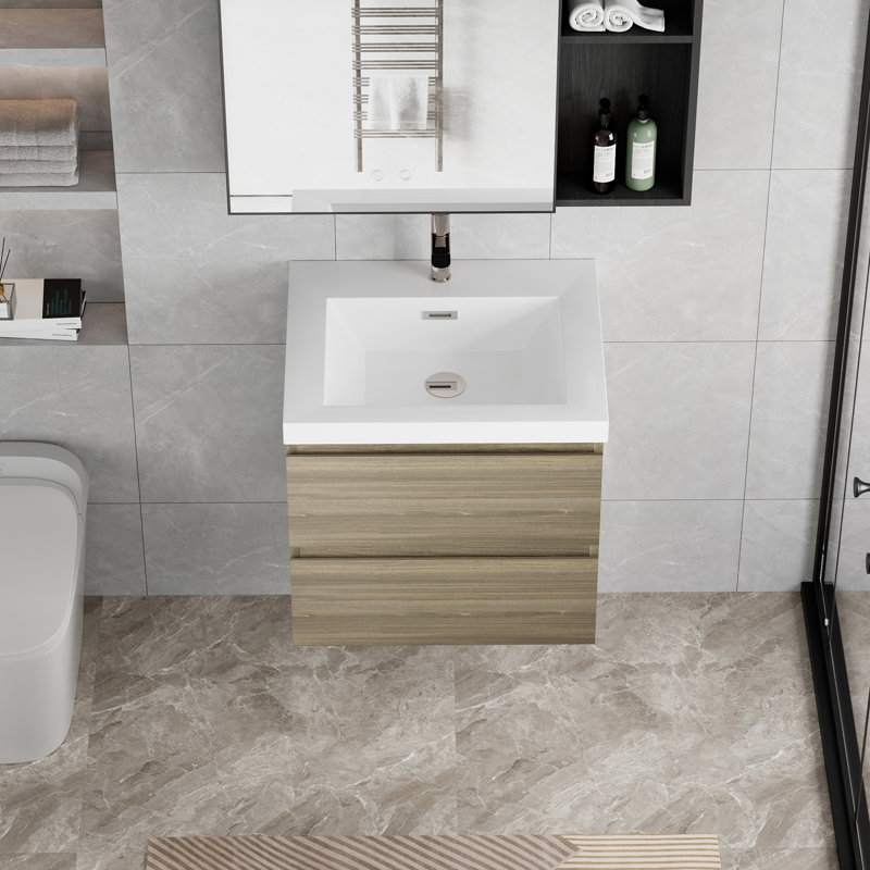 Meuble-lavabo mural moderne pour salle de bain, Gris