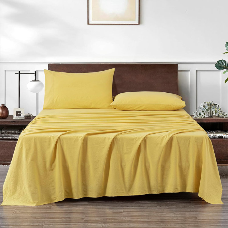 Nurit 100% Washed Cotton Sheet Set, Yellow, California King