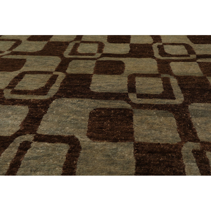 Tapis brun / gris en laine noué à la main de conception unique 5 pi 10 po x 8 pi 10 po Humaira