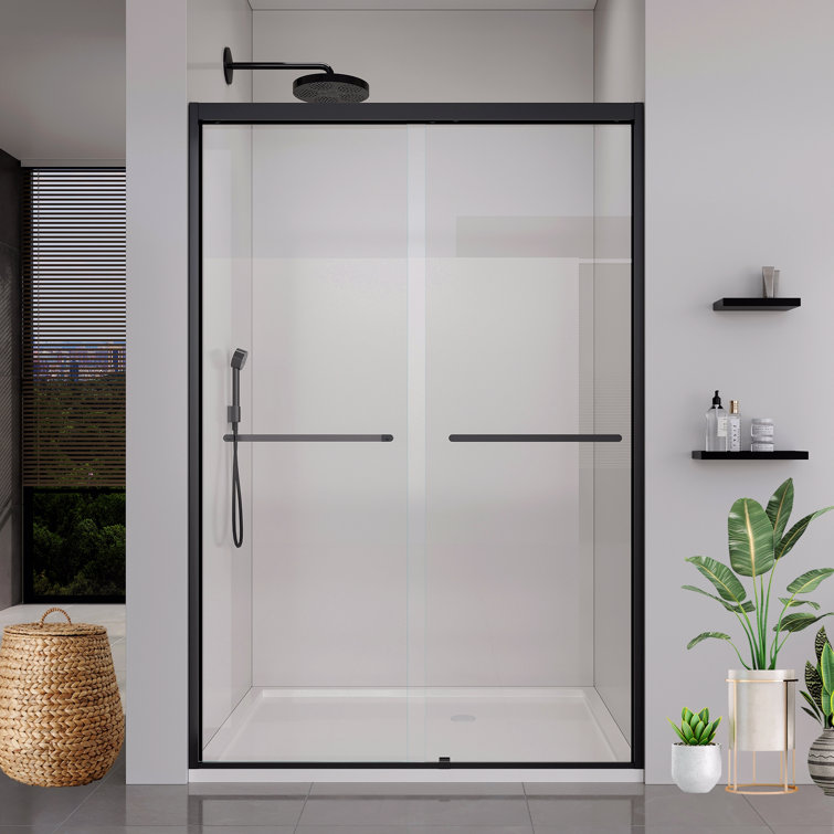 Frame Double Sliding Soft-Close Shower Doors, Bathroom Sliding Shower Door,  (6Mm) Thick Tempered Glass Door