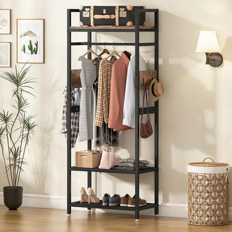 Heavy-Duty Freestanding Closet Organizer with Hanging Rod and Hooks