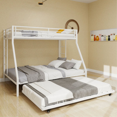 Lit superposé carré à haute stabilité, avec échelle et lit gigogne roulant, look minimaliste moderne, support robuste pour la maison, le dortoir et la chambre d'amis