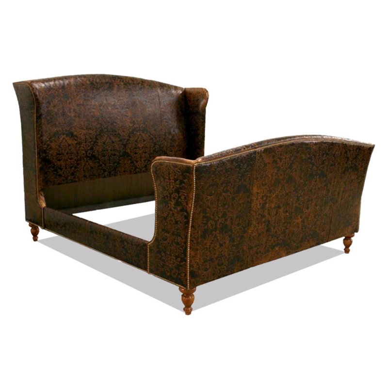 Upholstered Wingback Bed, Old Gold E, French Dark Chocolate, Bella Bone Performance Velvet