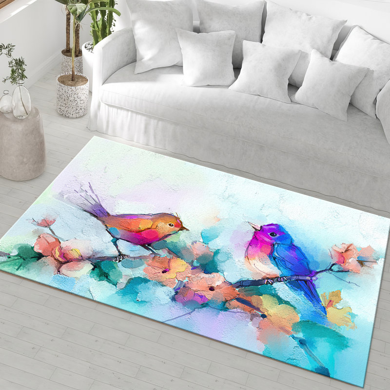 Soft Blue and Gold Floral Pattern Goblen Fabric Rug for a Touch of Elegance in Your Home, Rectangle 3'3" x 4'11"
