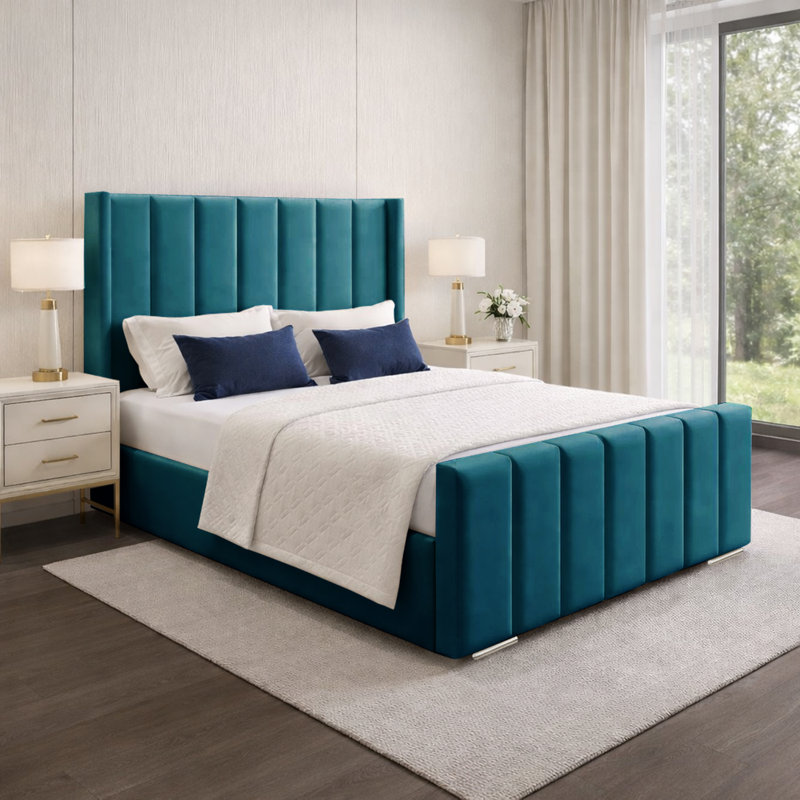 Premium Luxury Wingback Panel Bed Frame, Kingsize (5'), Mallard