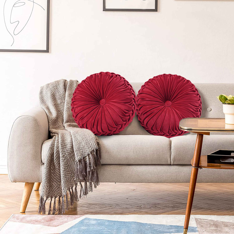 Velvet Round Throw Pillow, Red