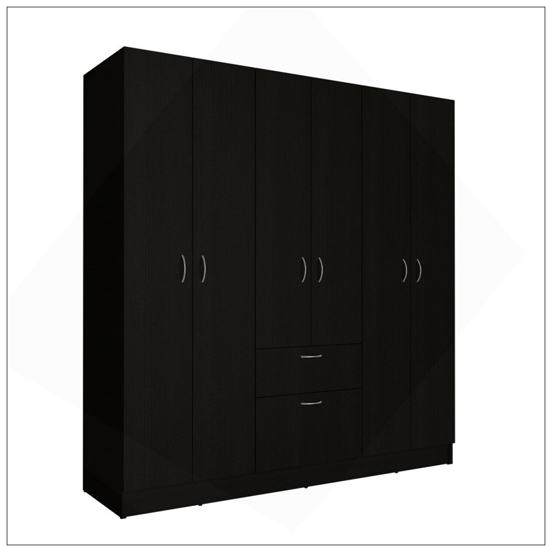 Armoire Guajira à six portes, trois armoires, chaussures à tiroirs cachés