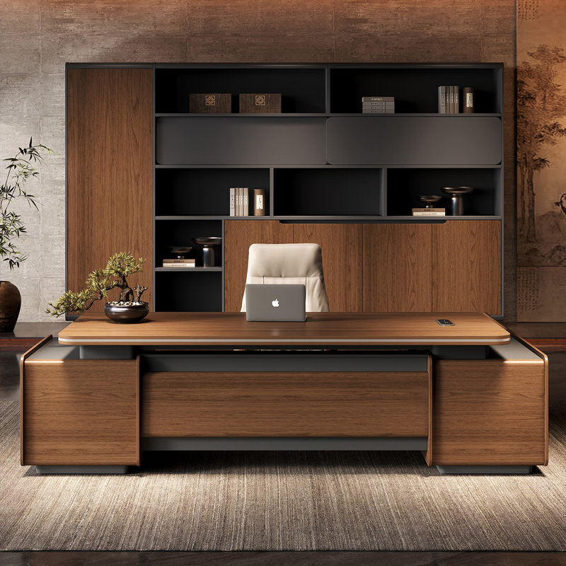 110.24"Brown L-Shaped Double-Cabinet Desk, 29.92" H x 110.24" W x 78.74" D