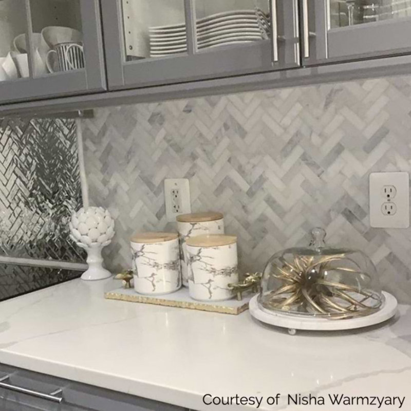 Asian Statuary 1x3 Herringbone Polished Marble Mosaic Tile