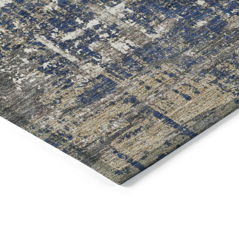 Tapis bleu marine Xhevrie intérieur / extérieur lavable à la machine, Tapis de couloir 2 pi 3 po x 7 pi 6 po