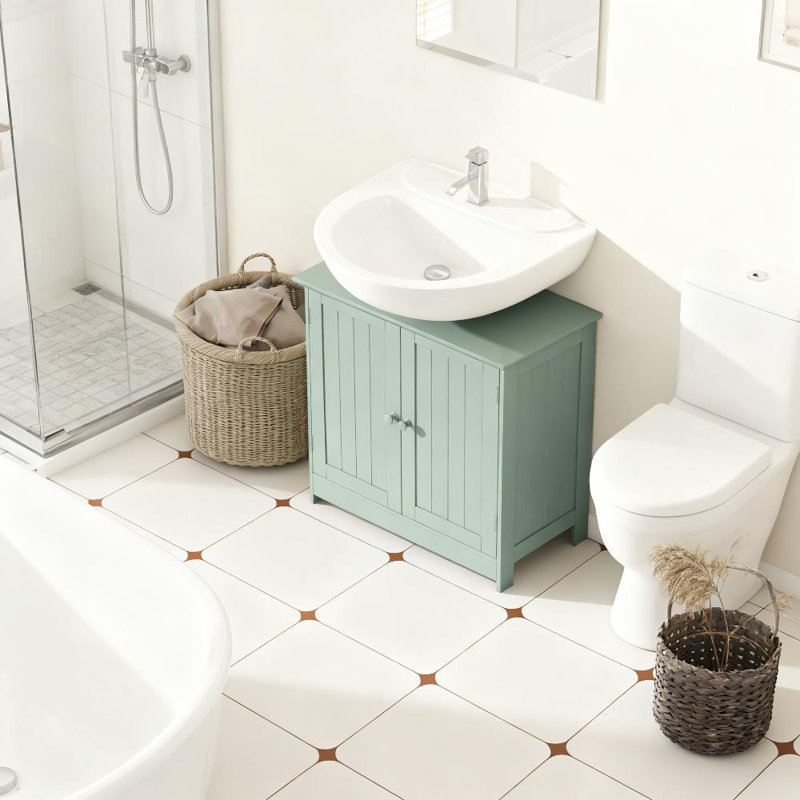 Armoire de meuble-lavabo sous le lavabo avec 2 portes et tablette réglable (sans lavabo de salle de bain), Vert foncé
