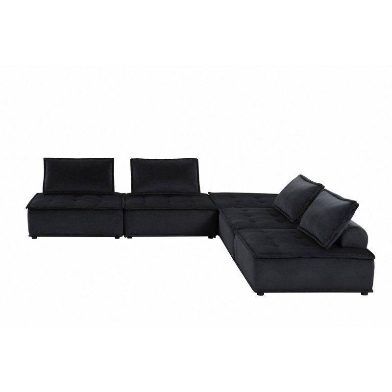 Repose-pieds modulaire en velours noir 5 pièces 160 po, H 29 po x l 160 po x P 80 po