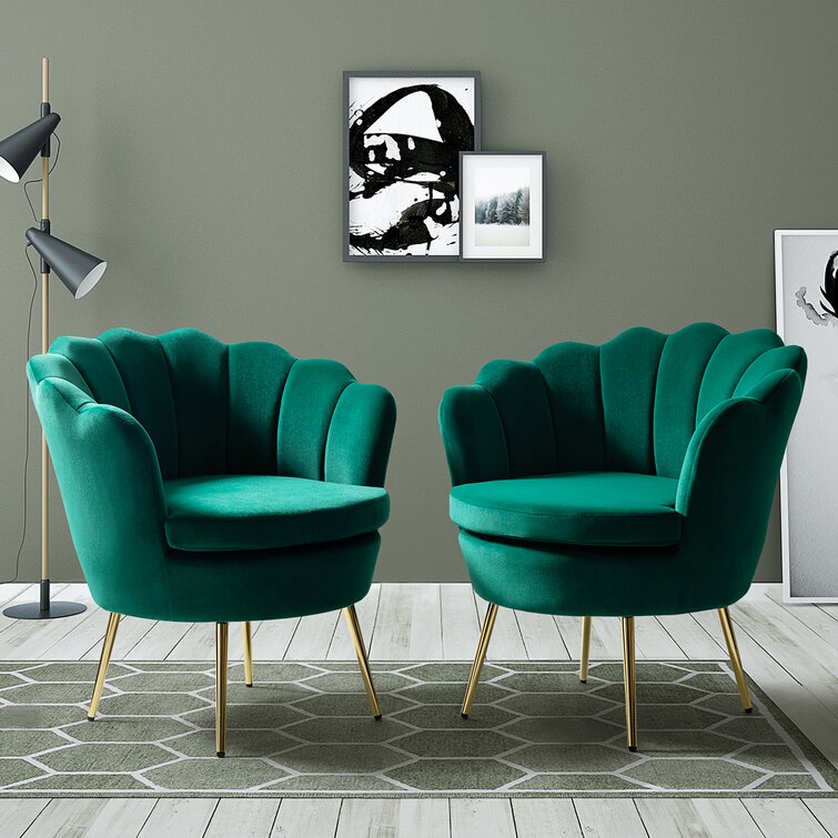 Green Velvet Upholstered Accent Swivel Chair Barrel Living Room