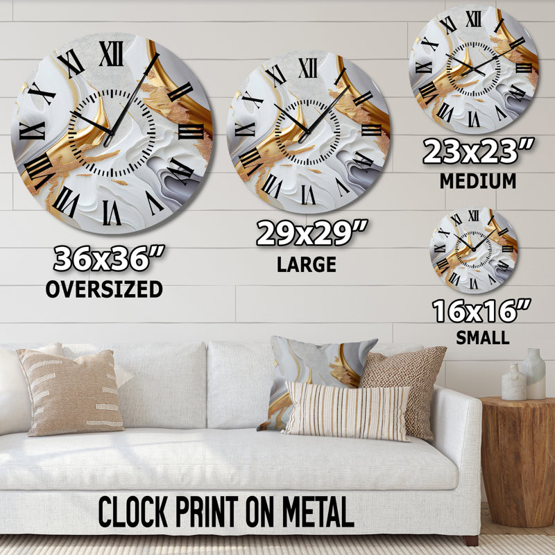 Horloge murale moderne en marbre blanc et doré I, Médium