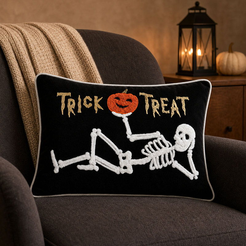 Ensemble de 2 coussins lombaires en velours squelette Trick or traiter