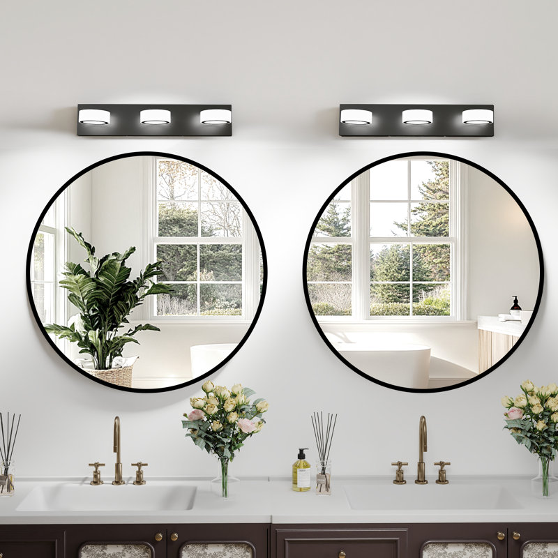 Luminaire mural de salle de bain rond à DEL en acrylique blanc à 3 lumières avec base noire Led