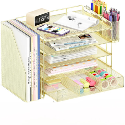 Organisateurs de bureau et accessoires, organisateur de classeur en papier à 5 niveaux avec tiroir et porte-stylo, accessoires de bureau