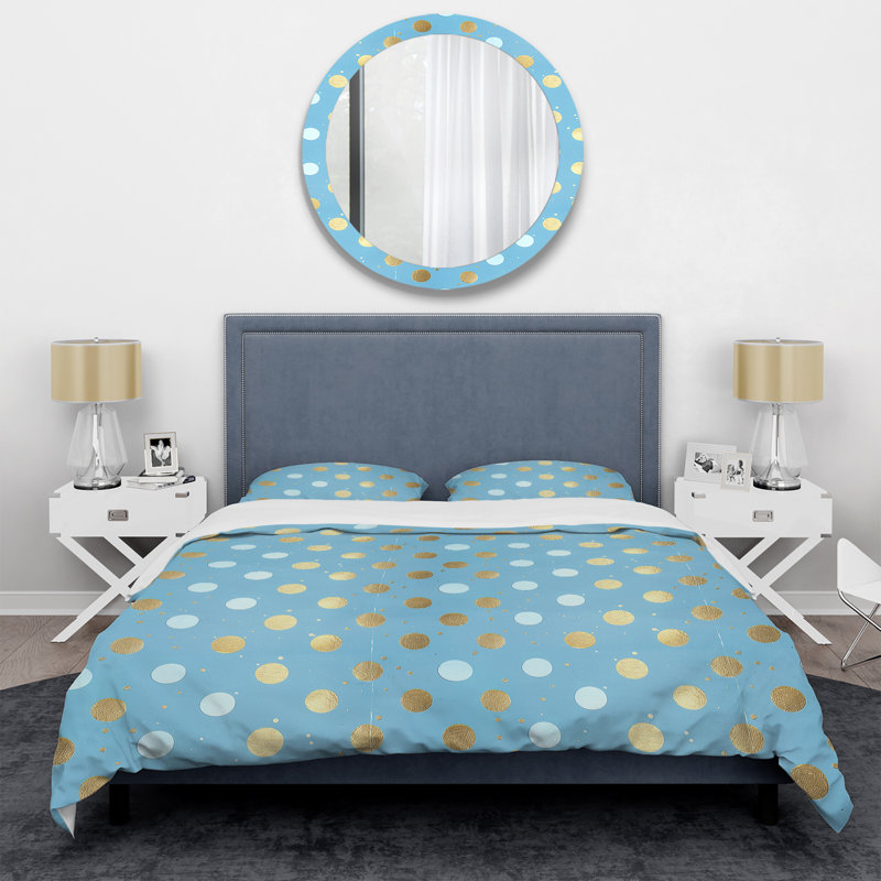 Ensemble de housse de couette à pois bleu or et délice II Glam, Housse de couette très grand + 2 taies décorativ
