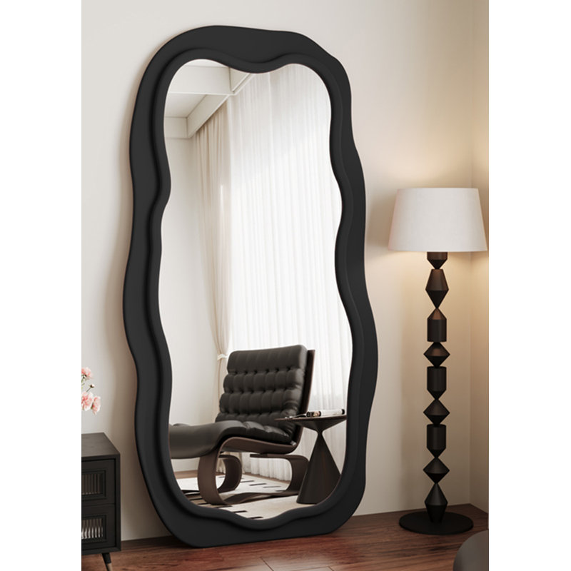French-Style Retro Irregular Velvet Bagged Frame Three-In-One Full-Length Mirror, 70.87” x 31.5”