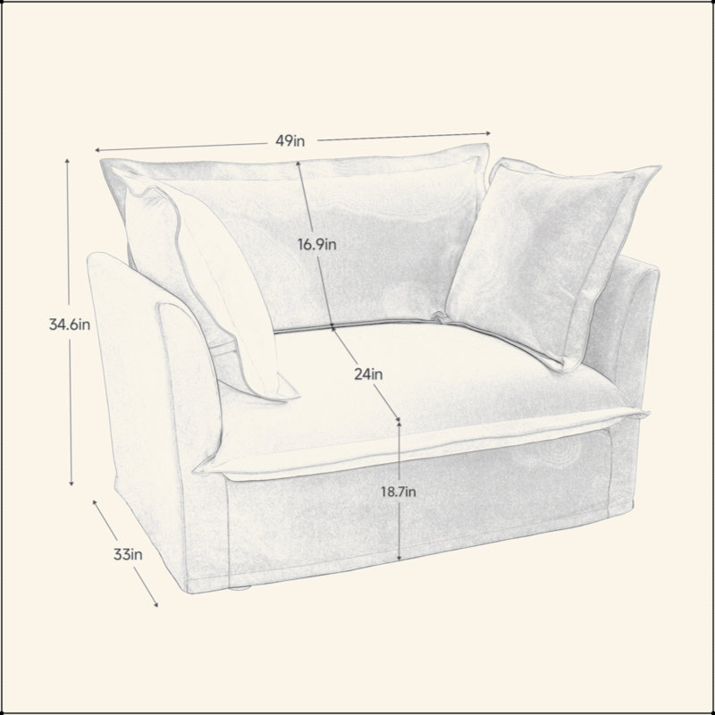Fauteuil à housse avec 1 grand coussin de dossier et 2 grands coussins décoratifs, 1 siège profond et 1 canapé confortable