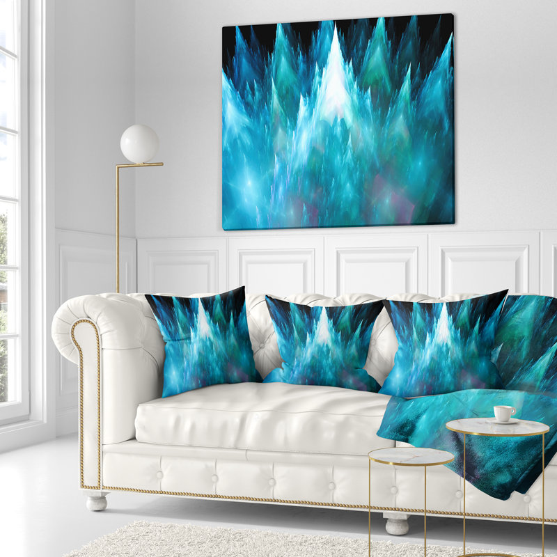 Fractal Crystals Design - Coussin imprimé abstrait, 16 po x 1 po, Coussin décoratif, Bleu