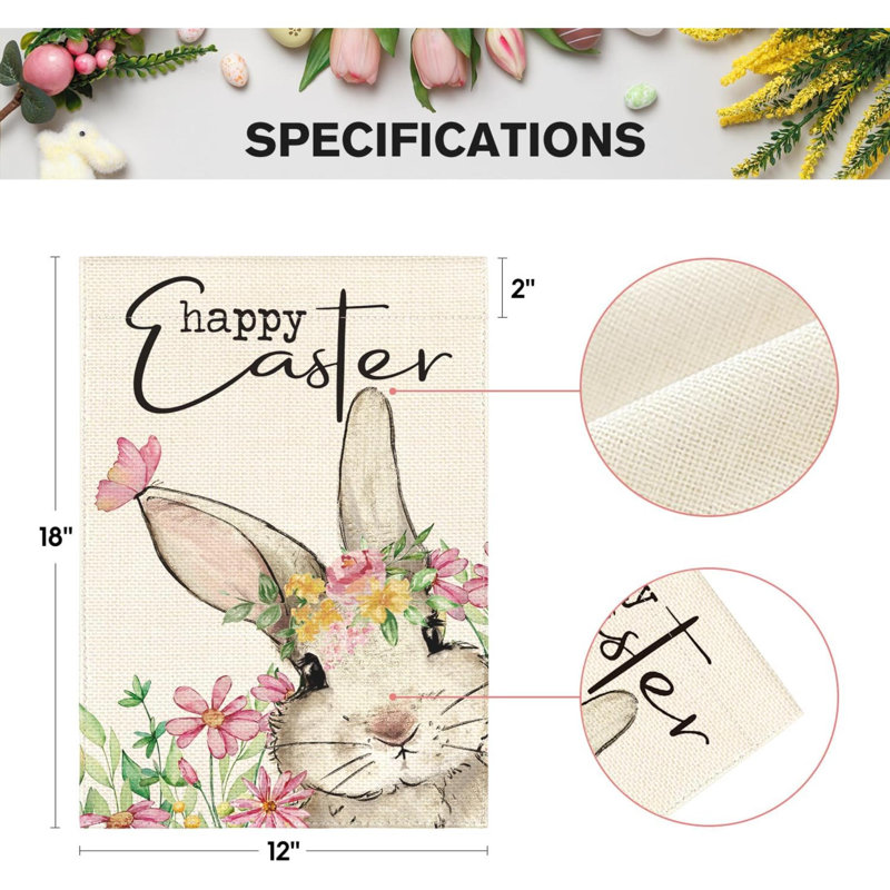 Décoration de jardin Joyeuses Pâques, 12 po x 18 po, Beige / Rose, Joyeuses Pâques, lapin floral