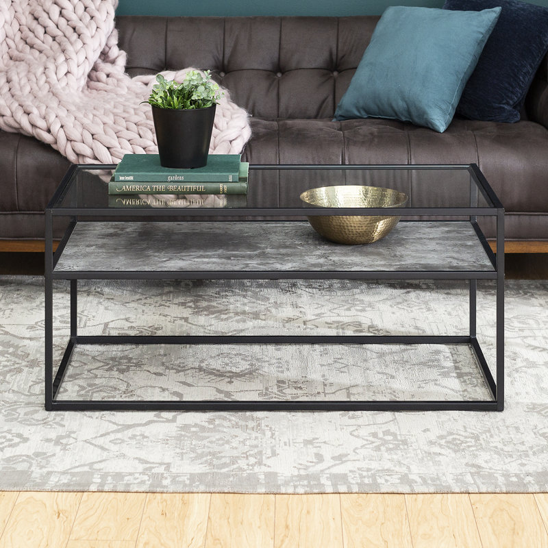 Ugarte Frame Coffee Table with Storage, White Marble/Dark Concrete