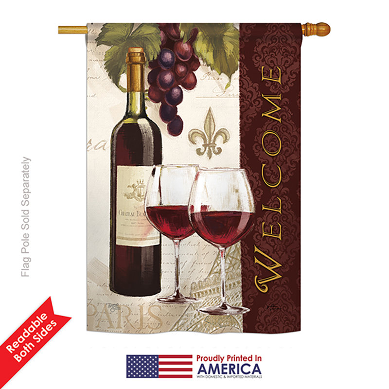 « welcome wines », 2 faces en polyester 40 x 28 po. drapeau maison