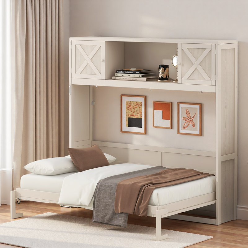 Lit escamotable rustique avec armoires de rangement et structure en bois Gaudet