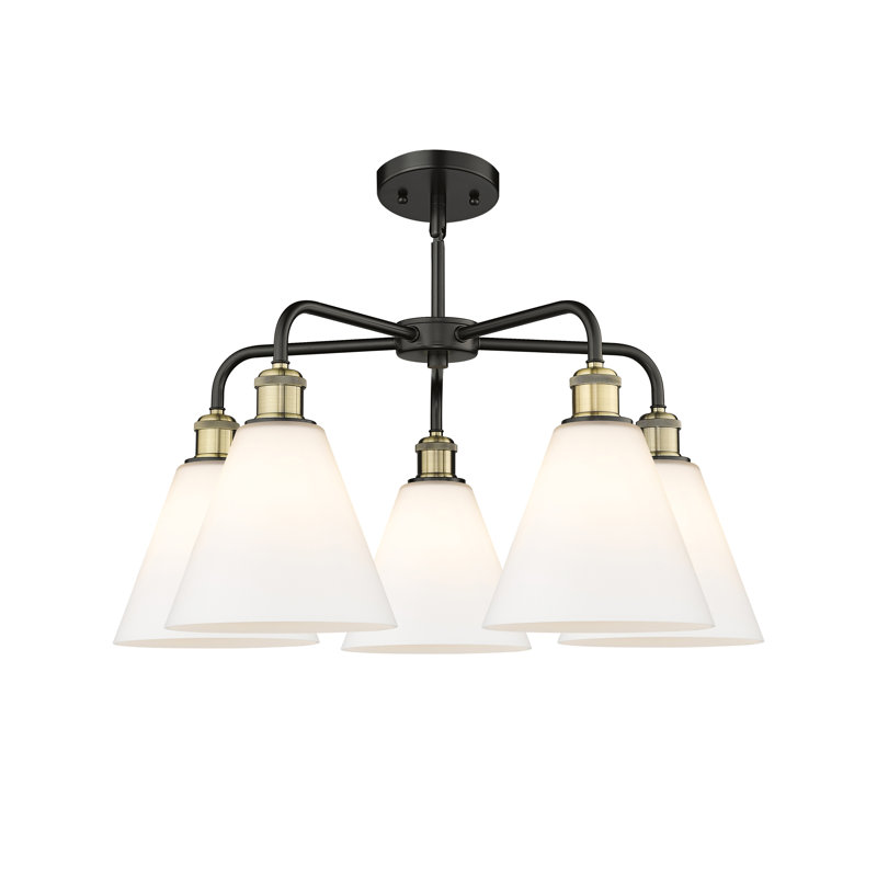 Lustre cône à 5 lumières Beva, Blanc mat, Noir/laiton antique